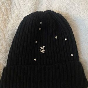 Black Beanie with Rhinestone Accents